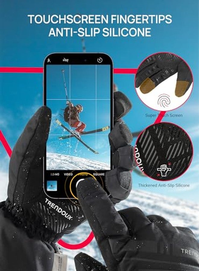 TRENDOUX Winter Gloves Men Women Cold Weather Ski Thermal Mens Gloves Man with Thermohandz Warming Hot Lining Grip Silicone for Motorcycle Adult Skiing Driving Biking Riding Skating - Black L - Image 4